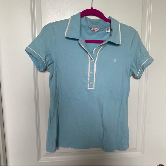 Original Penguin Light Blue Short Sleeve Polo Shirt with White Piping Large - Picture 1 of 13